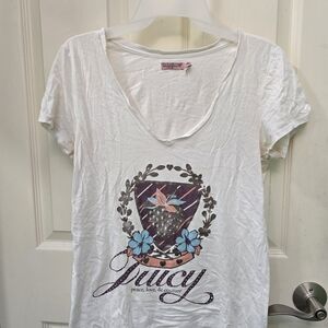 2011 Juicy Couture White Graphic Tee with Blue Accents